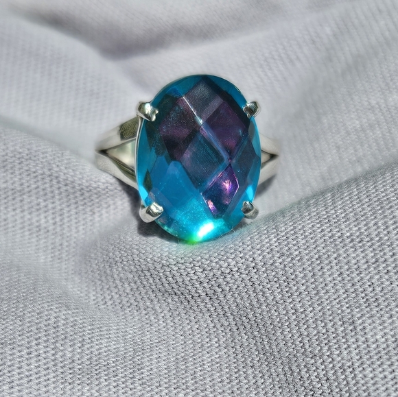 Sterling Silver And Deep Aqua Blue Gemstone Ring